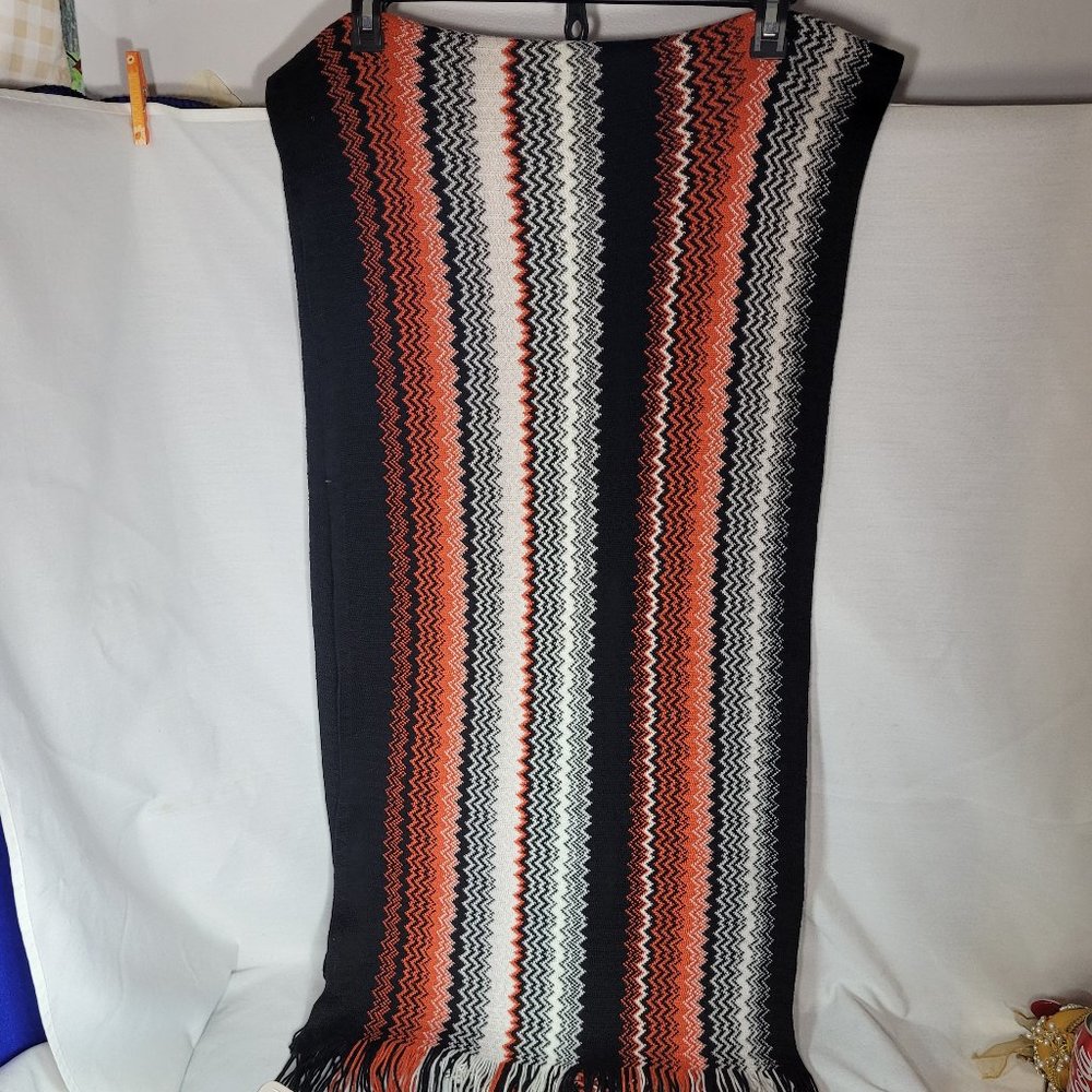 Missoni Unisex Striped Zig Zag Red Black White Wool Blend Scarf Wrap 84" x 25"